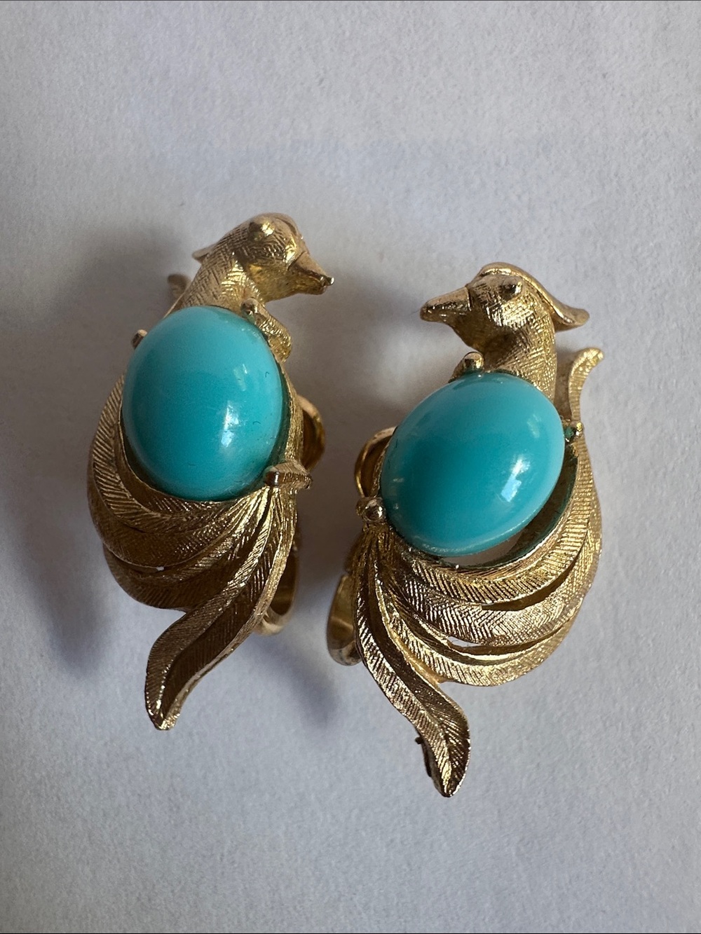Vintage Avon bird of paradise earrings with turquoise cabochon